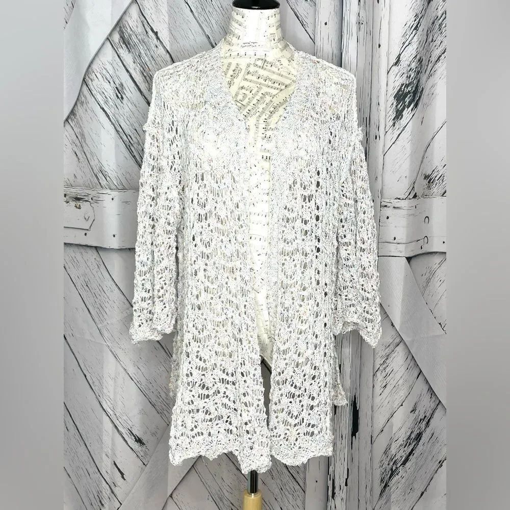 POL Rainbow Confetti Cardigan Open Front M/L